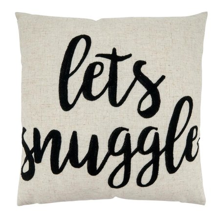 SARO LIFESTYLE SARO 17 in. Square Embroidered Lets Snuggle Pillow Cover Natural SA469731